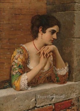  Lady Painting - von venetian beauty on balcony lady Eugene de Blaas